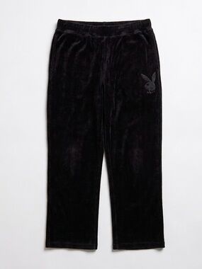 💋 Vintage Y2K Playboy Black Velour Track Pants - Embroidered Bunny Logo 💋 XL